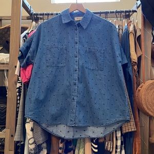 Polka dot denim top